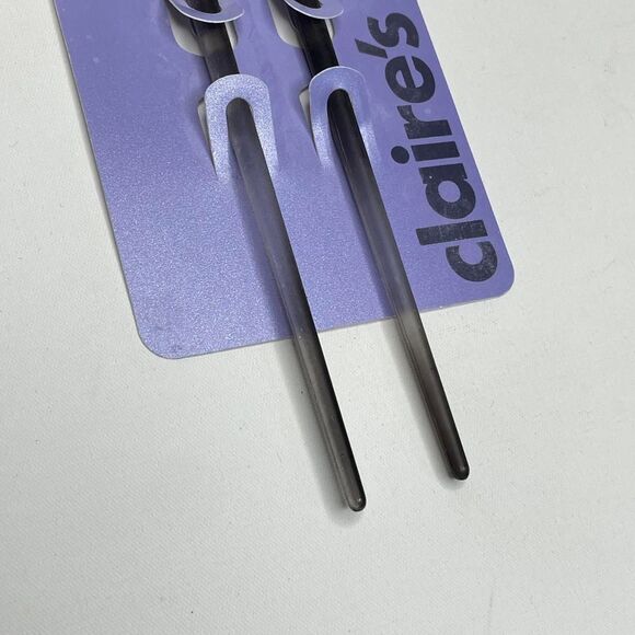 Y2K Claire's Black Silver Hair Chopsticks Accessories Fairy Goth Prom Deadstock - Picture 7 of 7